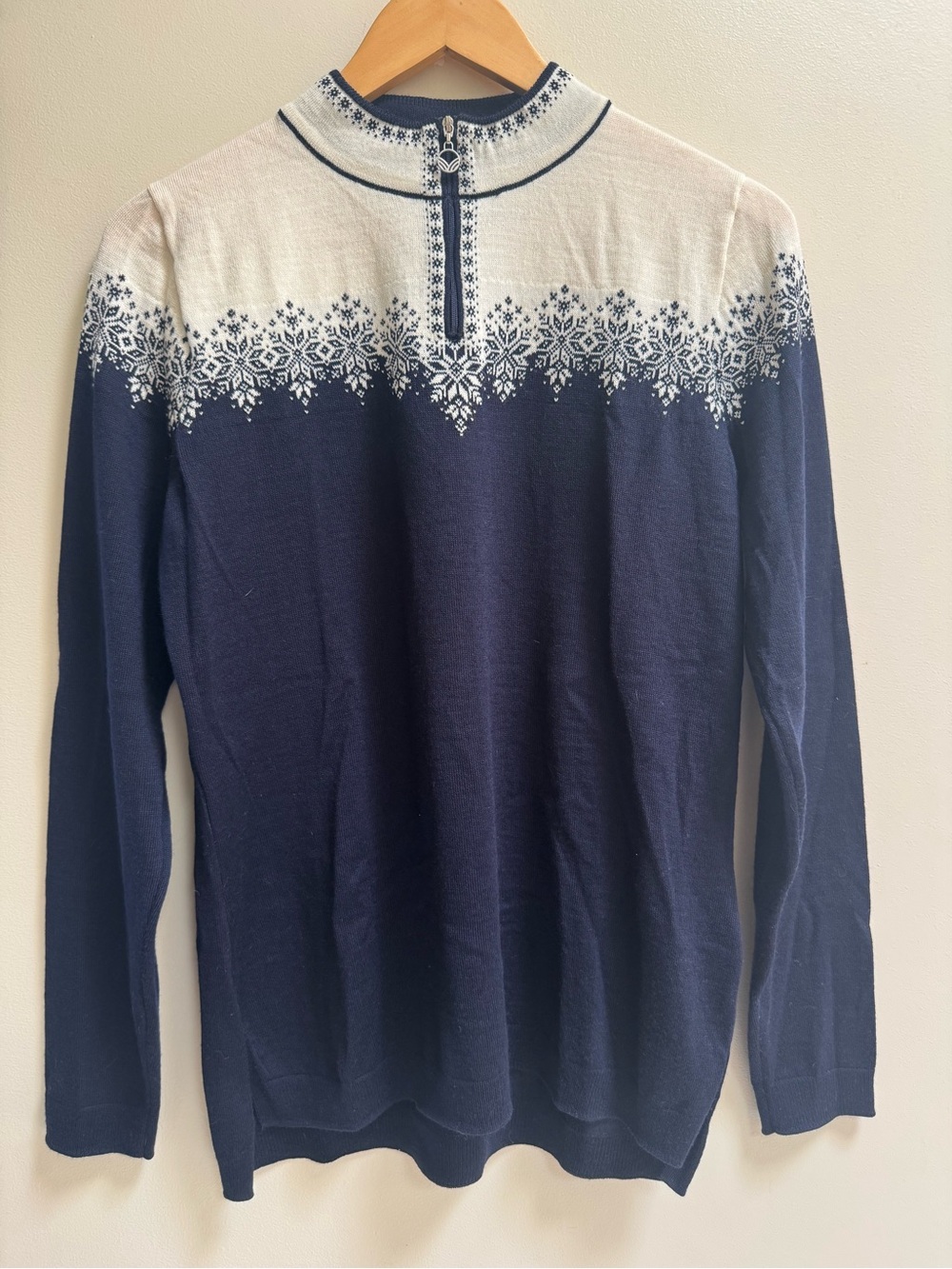 Dale of Norway Navy and White Nordic Cowl Wool Sweater